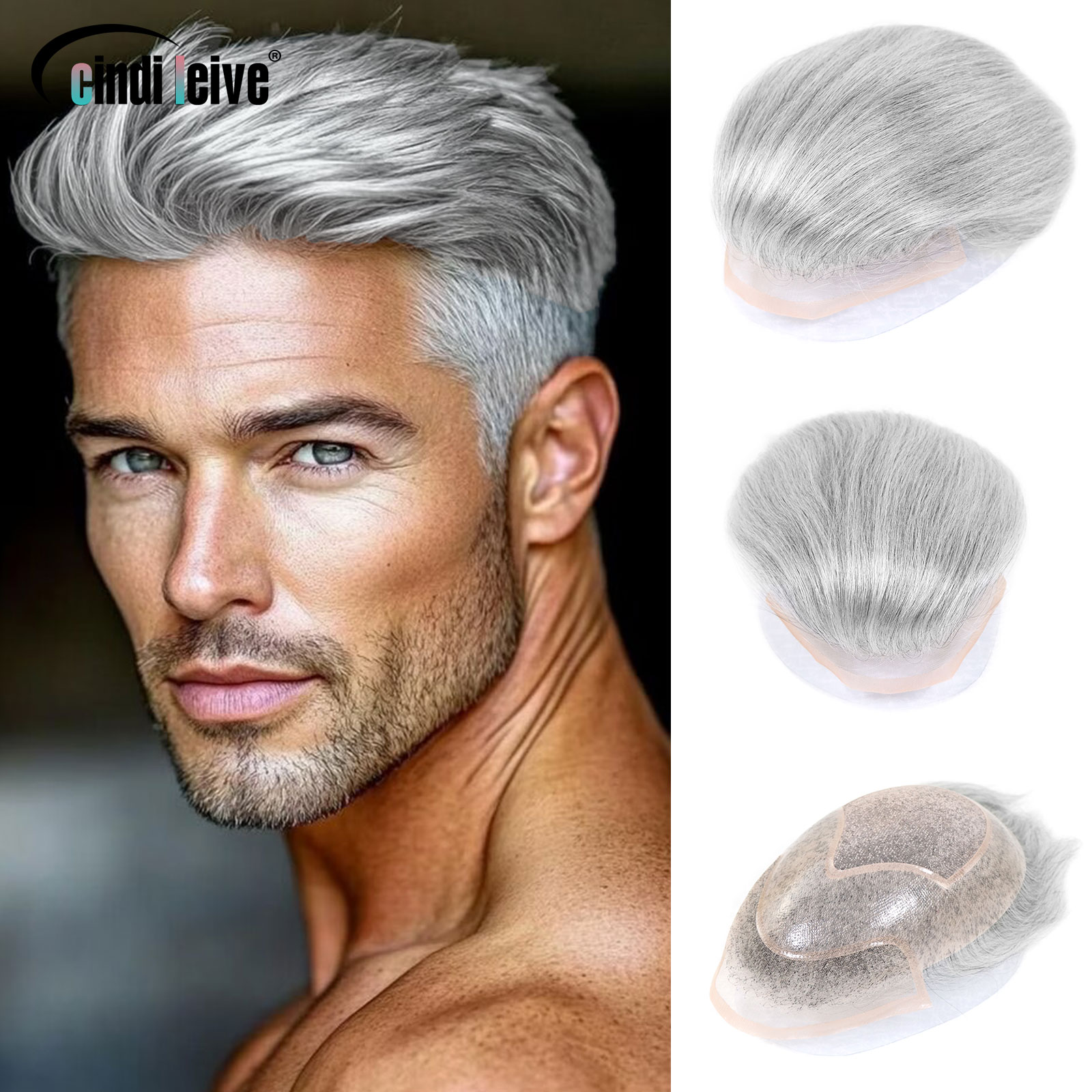 #1B80 Grey Men Toupee Human Ha - đánh giá và giá Men'S Grooming Tape